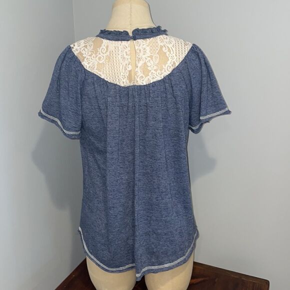 NWOT Hem & Thread Demin Color Short Sleeve Top Size S - Picture 4 of 7